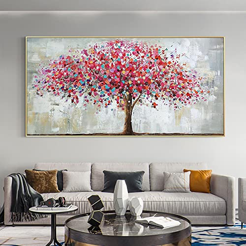 Zhaoyang Art Lebensbaum-Wandkunst, Gemälde auf Leinwand, nordische große Drucke, Cuadro Decorativos, Bild für Wohnzimmer, Heimdekoration, 100 x 200 cm/39 x 78 Zoll, mit goldenem Rahmen