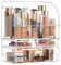 SIOOUI Cosmetic Storage Organizer, X-Large Acrylic Makeup Organizer with Lid Dust Waterproof, Skin Care Cosmetic Display Case with 3 Drawers for Bedroom Vanity Desk, Bathroom, Counter
