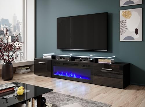 MEBLINE Lowboard ROVA mit Kamin – Tv Sideboard – Sideboard Wohnzimmer Tv – Möbel Wohnzimmer – Tv Cabinet Unterschrank – Tv Unit – Tv-möbel & Phonomöbel