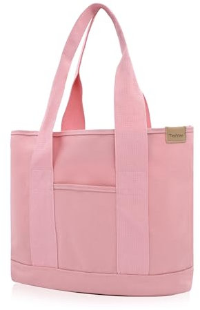 Damen Mittelgroß Handtasche Canvas Satchel Tote Bag Schultertasche Shopper für Bücher Alltag Arbeit rosa