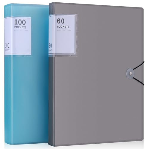 JIANTA Sichtbuch A4 PP, 100 Hüllen + 60 Hüllen Mappe mit Klarsichthüllen A4, Sichtmappe Solid Präsentationsmappe Dick Präsentationsordner, 2 Pack Blau 100 plus Grau 60 Hüllen mit Etiketten-Hülle