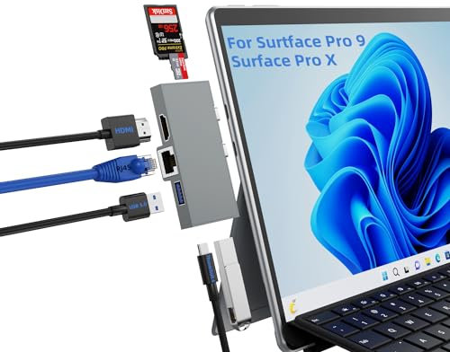 Surface Pro 9 Hub Docking Station mit 4K HDMI, USB-C Thunderbolt 4(8K@30Hz Video+40G Date+100W PD), 2 USB 3.0, SD/TF Kartenleser, 1000 Mbps Ethernet für Microsoft Surface Pro 9/Pro X