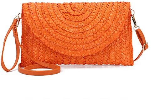YYAZXSIQ Straw Clutch Purse Bags for Women Summer Beach Purse Woven Straw Shoulder Bags Beach Clutch Bags(Color:Orange)