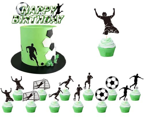 13Pcs Football Cake Topper for Boys Personalised Football Party Cake Decorations for Girls Soccer Happy Birthday Cupcake Toppers Sport Competition Themed Party Supplies for Men