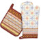 Arquiel Ofenhandschuh und Topflappen 2er Set, 100% Baumwolle Kochhandschuhe, Hitzebeständiger Küchenhandschuh Zum Kochen Backen Grillen Geschenk,Retro Geometrie
