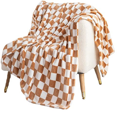 KYEQATY Karierte Flanelldecke Checkerboard Grid Muster Softwurf Decke Couch Sofa Bettdekoration 100x150 cm Khaki Home Küchenbürozubehör Accessoire