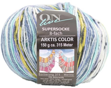 Online Garne Sockenwolle 8-fädig Supersocke Merino Color | Dicke Strumpfwolle mit Farbverlauf zum Stricken und Häkeln | Sockengarn 8-fach, trocknergeeignet (3103)