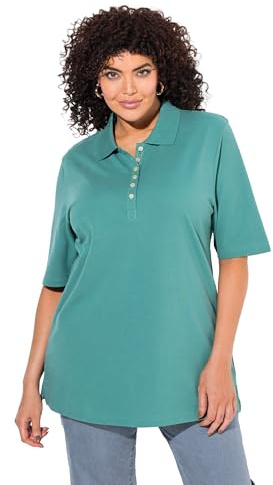 Ulla Popken Damen große Größen Übergrößen Plus Size Poloshirt, Piqué, Polokragen, Samt-Knopfleiste, Halbarm
