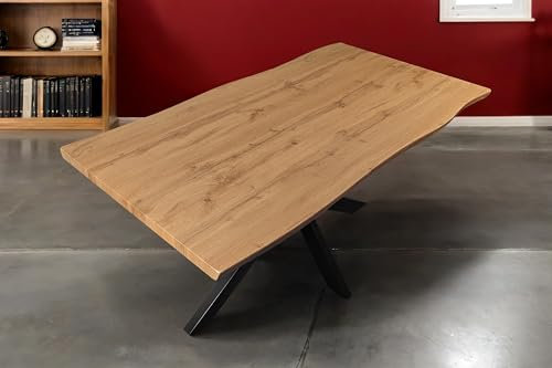 SAM Esstisch Josy | 200 x 100 cm | Holz Wildeiche-Optik | Spider-Gestell Metall schwarz | 40 mm Tischplatte mit Baumkante | Tisch für Esszimmer & Küche