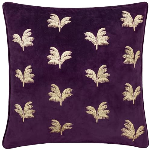 Paoletti Guilded Palms Embroidered Polyester Filled Cushion - Plum - 45x45cm