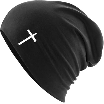 Huuraa Slouch Beanie Kreuz Christentum Geschenk | Erwachsenen Wintermütze Baumwolle und Elasthan Mütze Geschenkidee doppellagige Baumwollmütze