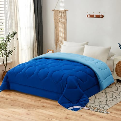 NOVOTEXTIL Edredón Relleno Nórdico Cama 135 (220x220) para Verano y Entretiempo, Edredón Bicolor de Fibra 180 gr/m² - Nórdico Suave, Ligero, Reversible y Transpirable (Marino/Báltico)