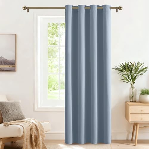 PONY DANCE Verdunkelunggardine Schlafzimmer Thermovorhang mit Ösen | Hitzeschutz, Sichtschutz, UV-Schutz, für Kinderzimmer, Wohnzimmer, 1 Stück H240 x B140 cm, Spa-blau, Vorhang Blickdicht