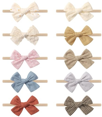 ARWIG 10 Diademas para bebé | Diademas de Nailon con Lazos para bebé | Accesorios para el Cabello de niña | Accesorios para el Cabello de niña recién Nacida