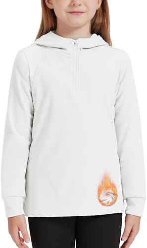 WOWENY Maglione in pile per bambini e bambine, con mezza zip, unisex, con collo alto, calda, per ragazzi, con cappuccio termico, morbido, leggero