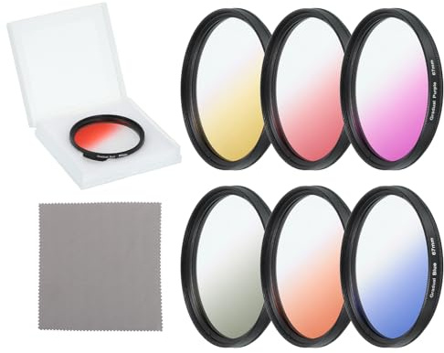QUARKZMAN 6 Stück 67mm Gradual Color Filter Kit, Scheinwerfer Folie, mit Etui und Objektiv Reinigungstuch, für Lampe Camcorder SLR Kamera Fotografie, orange, gelb, blau, lila, rot, grau