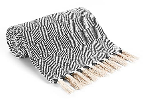 EHC Luxury Reversible Super Soft Cotton Diamond Large Throw For Sofa, Double Bed, Armchair - Grey, 150 x 200 cm