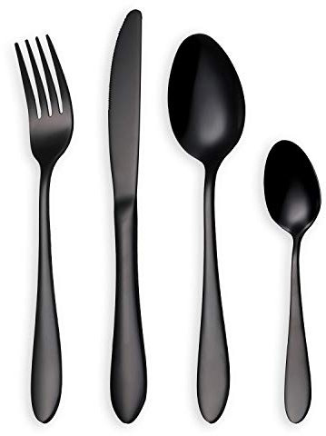 HOMQUEN Black Cubiertos/Juego de Cubiertos, 24 Piezas Stainless Steel Knife Fork Set para 6 Personas (Negro, 6 Juegos)