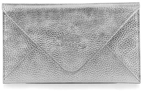 Otto Angelino en Cuir véritable Embrayage et Porte-Carte de crédit - enveloppe-Style Portefeuille de Voyage avec magnétique Fermoir - ID, Smartphone - Blocage des Signaux RFID (Argent)