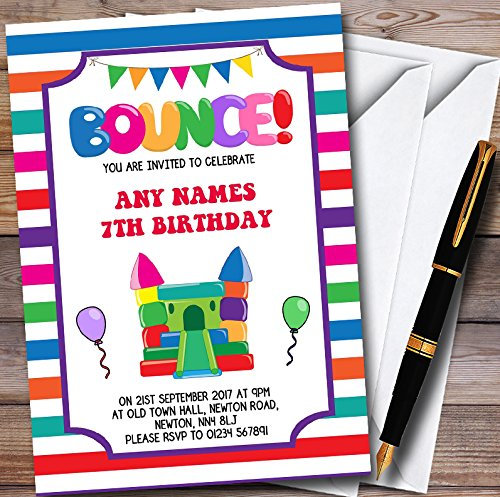 Childrens's Kids Party Invites Stripy Bouncy Castle Personalised Childrens's Kids Birthday Party Invitations with Envelopes - Any Custom Text for Any Occasion