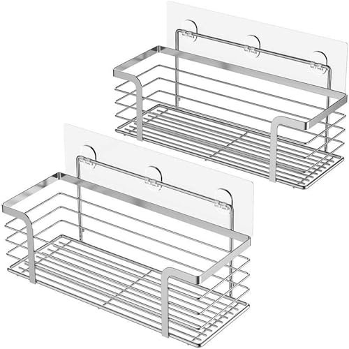 Oriware Adhesivo Estantes Cesta para Ducha Estanteria Organizador Baño Acero Inoxidable Sin Taladro - 2 Piezas