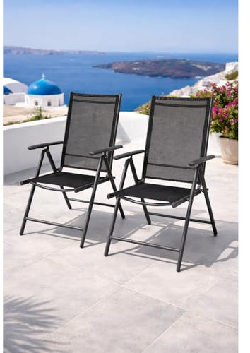 Mojawo 2 STK. Gartenstuhl - Hochlehner 7-Fach verstellbar - zusammenklappbar - Klappstuhl - witterungsbeständiges Aluminium - wetterfeste Gartenmöbel - Anthrazit/Anthrazit