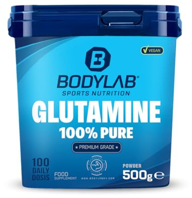 Bodylab24 Glutamin Powder 500g, je Portion 5g 100% reines geschmacksneutrales L-2-Aminoglutarsäure Pulver, Glutamine kann die Regenerationsprozesse unterstützen, ideal für Kraft- und Ausdauersportler