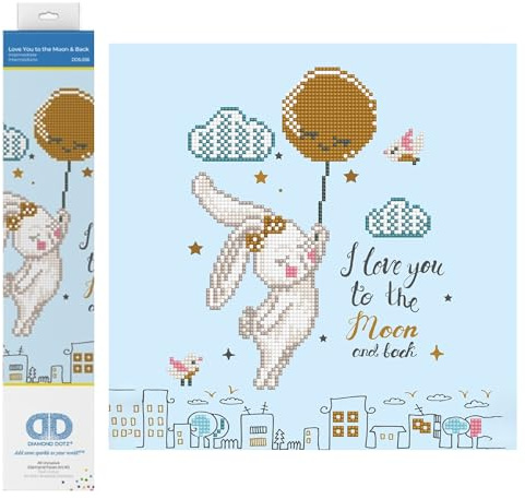 DIAMOND DOTZ EMBROIDERY KIT, love you to the moon & back, 32cm x 32cm, DD5.058