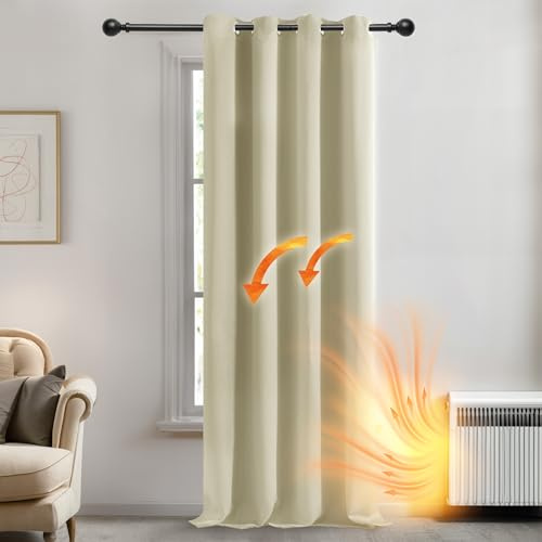 Deconovo Thermal Insulated Room Darkening Curtain Eyelet Curtain for Bedroom 52x 90 Beige 1 PANEL