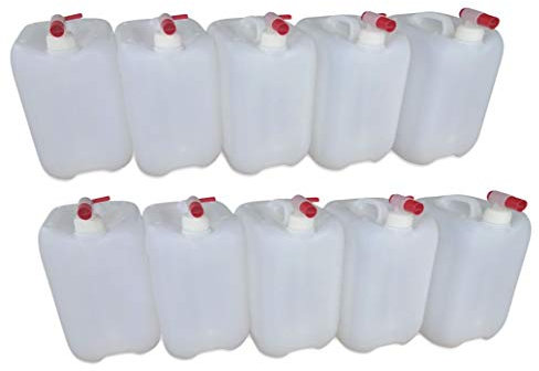 Juego de 10 bidones de agua genéricos, 10 L, color natural, incluye 10 grifos DIN45