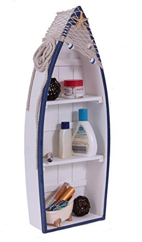 AAF Nommel Bootsregal im Maritim Mediterran Look mit 2 Einlegeböden zum Stellen oder Hängen 62 x 25 x 12 cm; Nr 050