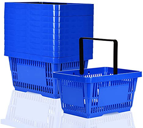 goodsforbusiness GmbH 10x Einkaufskorb blau 22l mit 1 Tragebügel Kunststoffkorb Körbe stapelbar | Tragekorb stabil | Plastikkorb lebensmittelgeeignet | Shopping-Basket | Handkorb bis 30kg belastbar