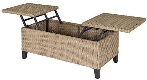 Outsunny Table Basse de Jardin Style Cosy Chic - Table Basse relevable - métal époxy résine tressée Imitation rotin Beige