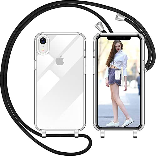 Nupcknn Liquid Silikon Handykette Hülle für iPhone XR Hülle Silikon Necklace(abnehmbar) Hülle mit Kordel zum Umhängen Handy Schutzhülle mit Band (Transparent, 6.1)