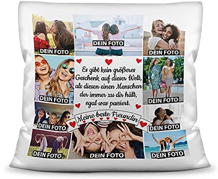 PR Print Royal Kissen mit Füllung - Fotocollage - Meine Beste Freundin - mit zehn Fotos selbst gestalten - Geschenkidee für Freundinnen - Kissen Polyester - Weiß, 40x40 cm