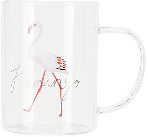 Tasses à café en verre, tasses en verre mignonnes Tasse en verre animale Tasses à thé au lait Tasses à café en verre avec motif flamant rose Tasses à expresso claires 350 ml