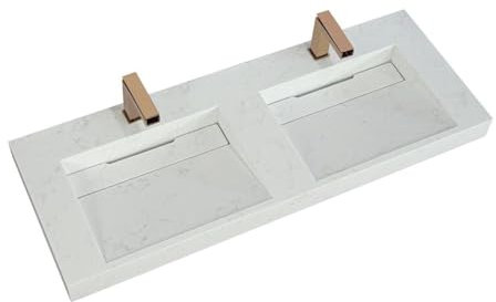 Vente-unique - Doble lavabo colgante de Solid Superficie efecto mármol blanco - Kodiak - L120,2 x 45,2 x 8 cm