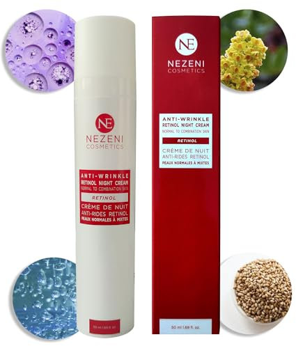 Nezeni Nachtcreme 0,3% REINES RETINOL Anti-Falten Damen/Herren 27 Wirkstoffe | Tiefenfaltenfüller mit Hyaluronsäure | Straffende Creme für Gesicht, Hals und Dekolleté | Normale, fettige und Mischhaut