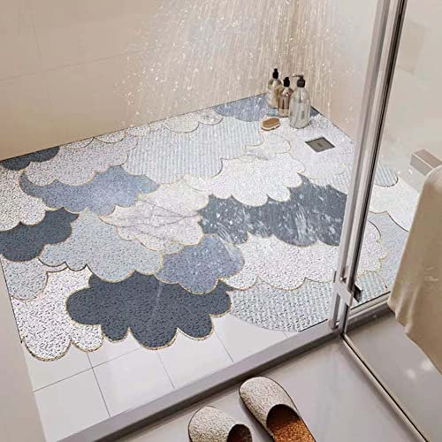 Stilvolle Duschmatte, rutschfeste Badewannenmatte für Ecken, Badezimmer, Badewanne, bequeme PVC-Luffa-Matte mit Abfluss, rutschfeste Badematten, schnell trocknend, geschnitten für Größe, 80 x 120 cm