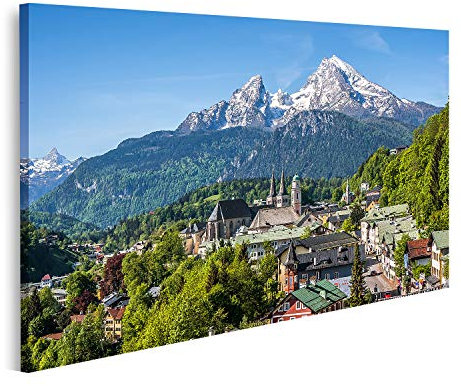 Bild auf Leinwand historische Stadt berchtesgaden watzmann bergquell Bayern Deutschland schneeiges berchtesgadener Land oberes Bilder Wandbild Poster Leinwandbild