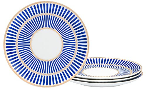 fanquare 20cm Moderne Dessertteller, 4er Set Salatteller mit blauen Streifen, Kleine Porzellanteller, Porzellan Teller für Pasta, Vorspeise