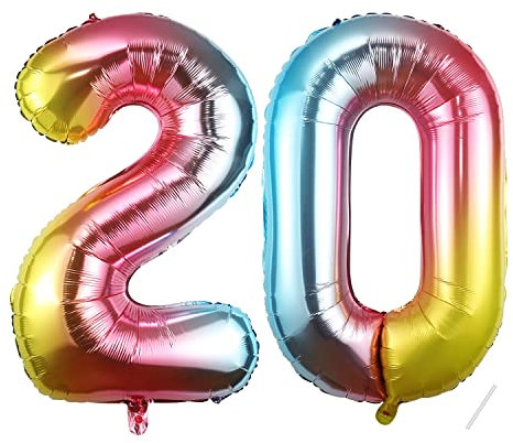 20 Geburtstag Deko zahlen luftballon 20 jahre | Folienballon Regenbogen- für 20. Geburtstagsdeko Männer Frauen Ballon Zahl Deko zum Geburtstag fliegt mit Helium