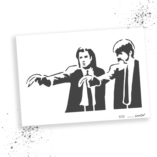 LaserCad Schablonen BANKSY Streetart (B038, Pulp Fiction, DIN A4) Stencil für Graffiti, Airbrush, Kunst, Deko, zum Malen