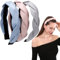 3 STÜCKE Leder Hartes Stirnband Breites PU Gepolstertes Stirnband Retro Style Haarband Mode Bequeme Stirnbänder für Frauen und Mädchen (Zopf (rosa + blau + grau))