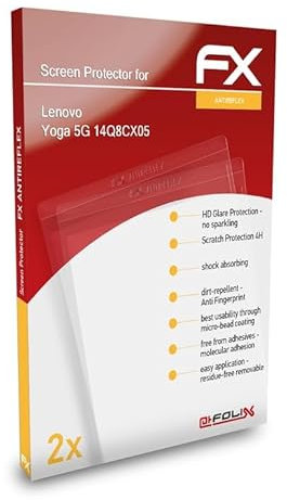 atFoliX Panzerfolie kompatibel mit Lenovo Yoga 5G 14Q8CX05 Schutzfolie, entspiegelnde und stoßdämpfende FX Folie (2er Set)