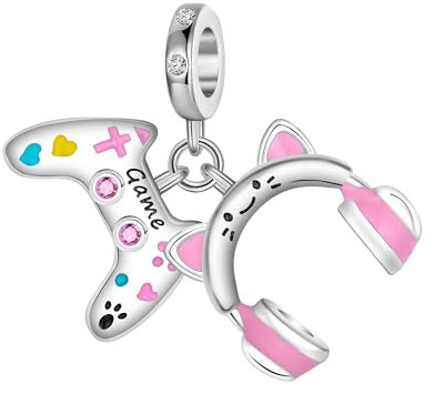 Alstiva Gamepad & Over-Ear Kopfhörer Charm-Anhänger 925 Sterling Silber 9A Zirkonia für Armbänder Halsketten - Schmuck Geschenk für Damen Frauen