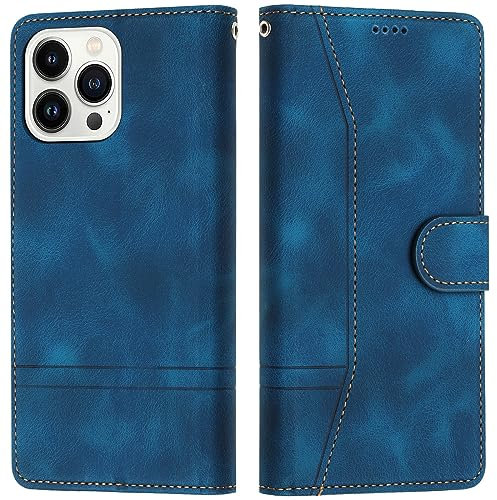 LiLuLa Cover per iPhone 14 Pro (6,1 Pollici) a Libro, Custodia in Pelle PU Flip con Magnetica [Portafoglio] e Silicone TPU Antiurto (Blu)