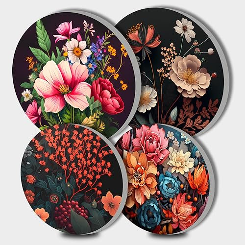 Tucocoo Herdbrenner-Abdeckungen, Retro-Blumen, Gasherd-Brenner-Abdeckungen, 4er-Set, 20 cm und 25 cm, Herdabdeckplatten für Elektroherd, Metallherd, blühende Blumen-Küchendekoration