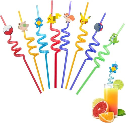 Toulifly Pailles en Plastique, Pailles à Thème Animaux Réutilisables,Enfants Pailles Spirale pour les Fêtes d'Anniversaire, Pour Fête, Décoration de Table, 8Pcs