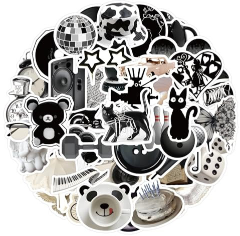 100 Stück Schwarz-Weiß Einfach Aufkleber Auto Laptop Telefon Gitarre Skateboard Motorrad Fahrrad Schwarz-Weiß Stickers Set Vinyl Wasserdicht Aesthetic Aufkleber für Jugendliche Kinder Erwachsene